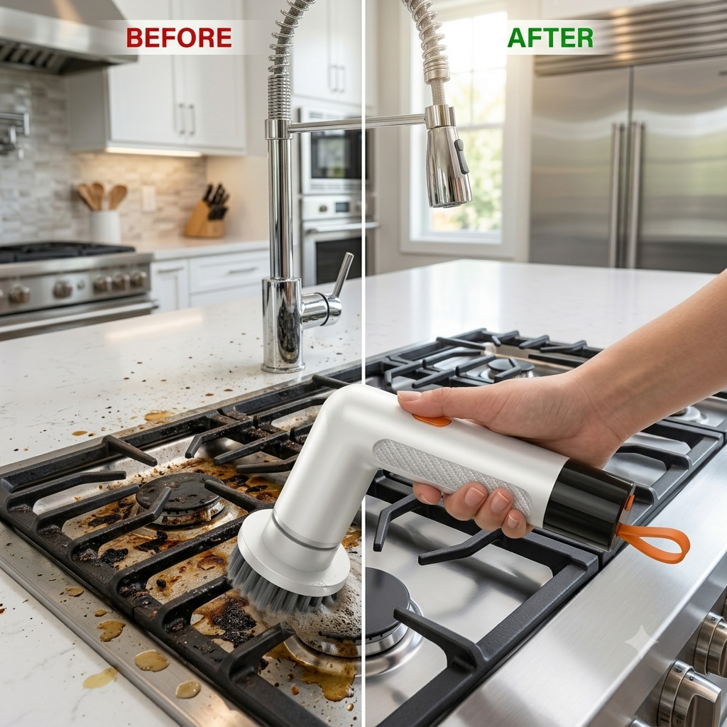 5-in-1 USB Rechargeable Electric Cleaning Brush – Cordless Kitchen & Stove Power Scrubber